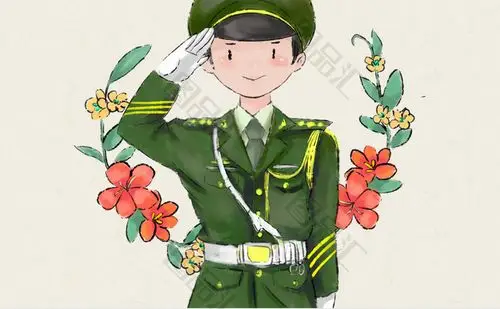 手绘解放军军人敬礼插画