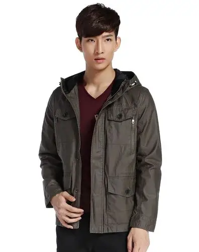 男款暗灰绿色休闲长袖外套