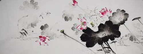 韦老师3现代画家小六尺横荷花_写意荷花_荷花_花鸟_国画_装饰作品_园