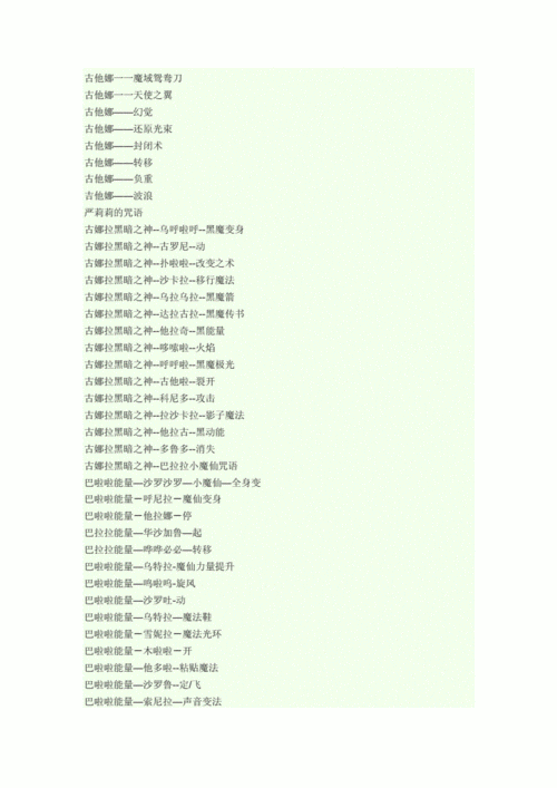 巴拉拉小魔仙咒语大全doc5页