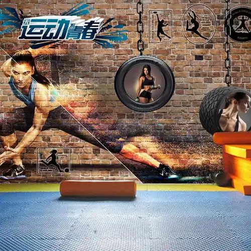现代复古艺术背景背景墙墙布壁纸体育馆健身房壁画定制壁画