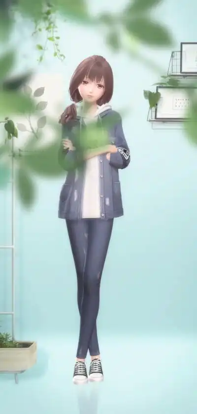 闪耀暖暖 邻家 可爱 帅气 两个小辫子 牛仔裤 白色卫衣 牛仔外套