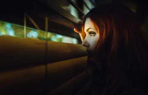 凝视,脸,棕色的女人,百叶帘,女孩,照片