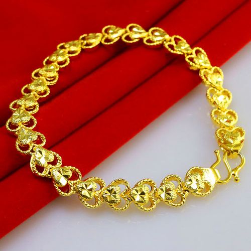 不掉色 黄金手链女款真饰品999足金镀金链子新娘结婚首饰爱心形