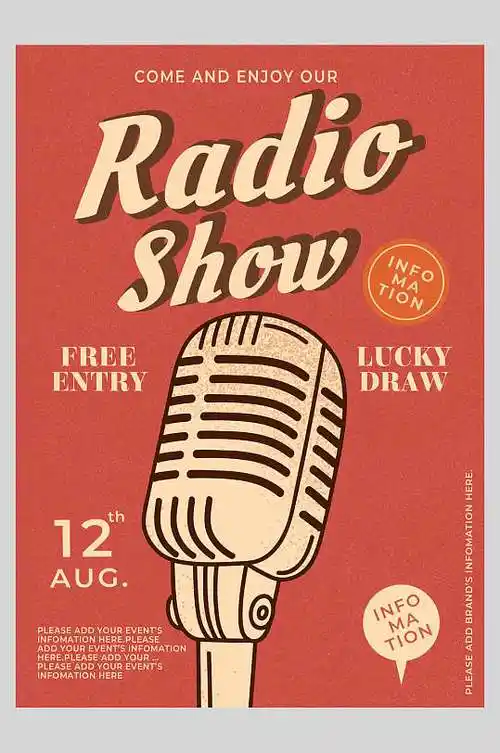 手绘红黄清新复古音乐ktv宣传海报