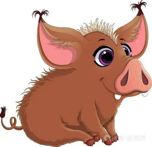 有大耳朵的滑稽猪的矢量插图.