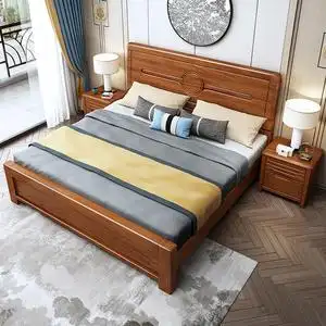 胡桃木床现代简约双人床主卧2米x2米乘2米大床中式轻奢储物箱体床_阿