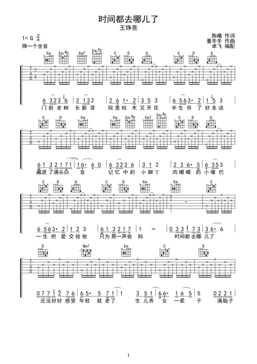 时间都去哪儿了g调六线pdf谱吉他谱-虫虫吉他谱免费下载
