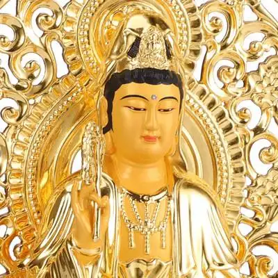 家用台湾贴金纯铜观音佛像供奉观音像家供观世音菩萨铜像摆件