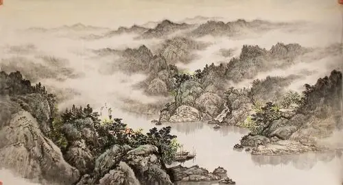 rg0260sh6018横幅四尺手绘写意山水国画手绘写意四尺横山水手绘写意