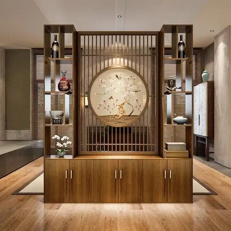 新中式屏风玄关柜现代轻奢高档横厅客厅隔断柜靠墙格栅实木电视柜