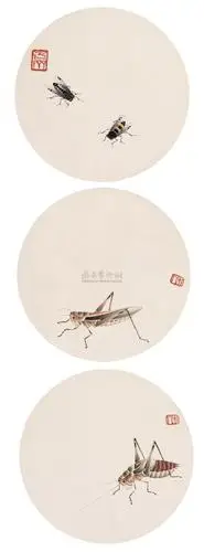 草虫镜心 (三张) 圆光 工笔设色纸本】拍卖品_图片_价格_鉴赏_绘画