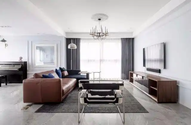 灰地砖与墙面颜色搭配效果图客厅