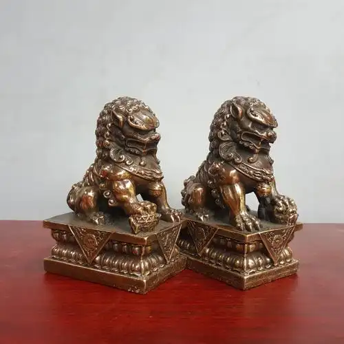 铜狮子摆件一对大号宫门狮办公室纯铜门口北京狮工艺品包邮镇纸