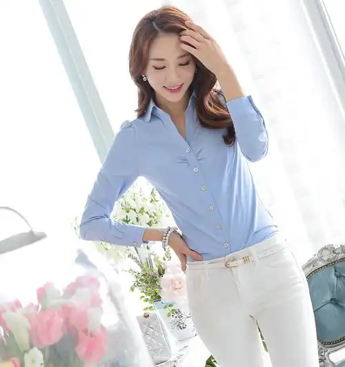 韩国官网秋装新款女式衬衫长袖大码女装ol职业装衬衫白领雪纺衫