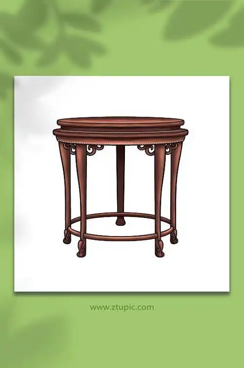 手绘卡通国潮古董木质家具圆桌元素插画