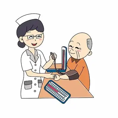 彩色手绘卡通医生帮人物量血压全国高血压日元素png素材量血压 漫画