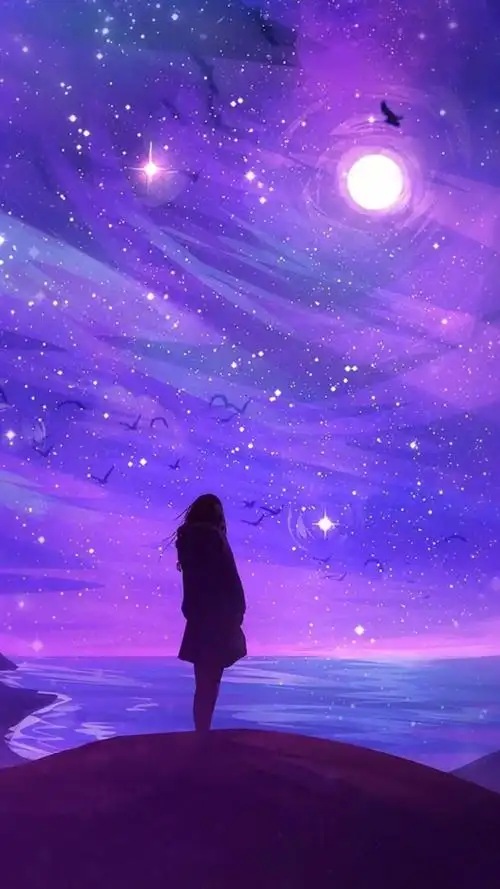 星空下孤独的女孩,动漫-手机壁纸