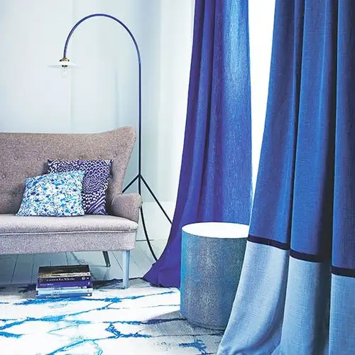 简欧风格蓝色窗帘效果图