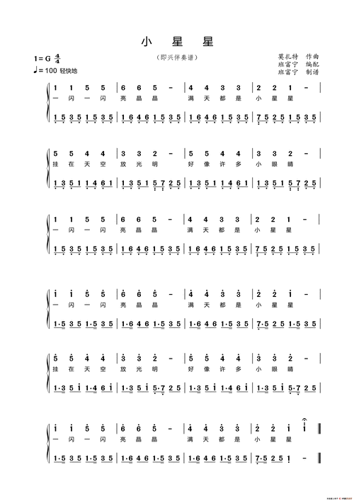 小星星钢琴谱最简单版
