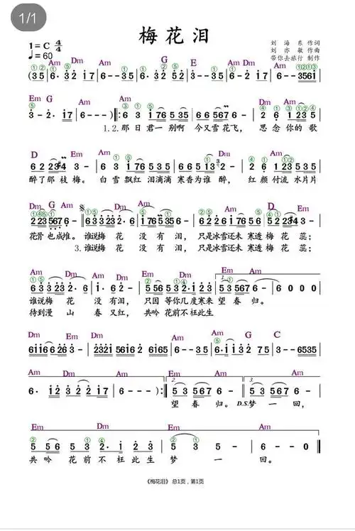 简谱视唱《梅花泪》学唱歌先学谱