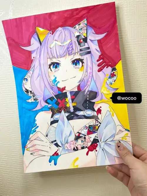 马克笔手绘插画元气少女附过程