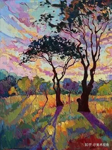 富有纹理表现力和强烈色彩的抽象派风景画