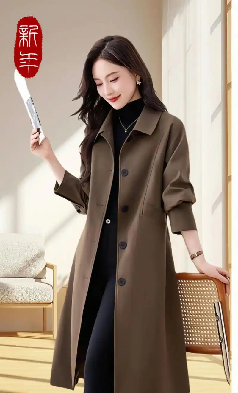 女式风衣秋季新款女装韩版气质过膝长款翻领单排扣大衣时尚外套z