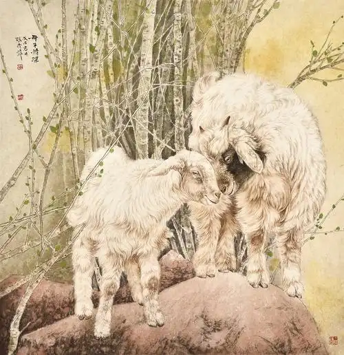 中国美术家协会会员张秀萍工笔羊欣赏_书画经纪人-站酷zcool