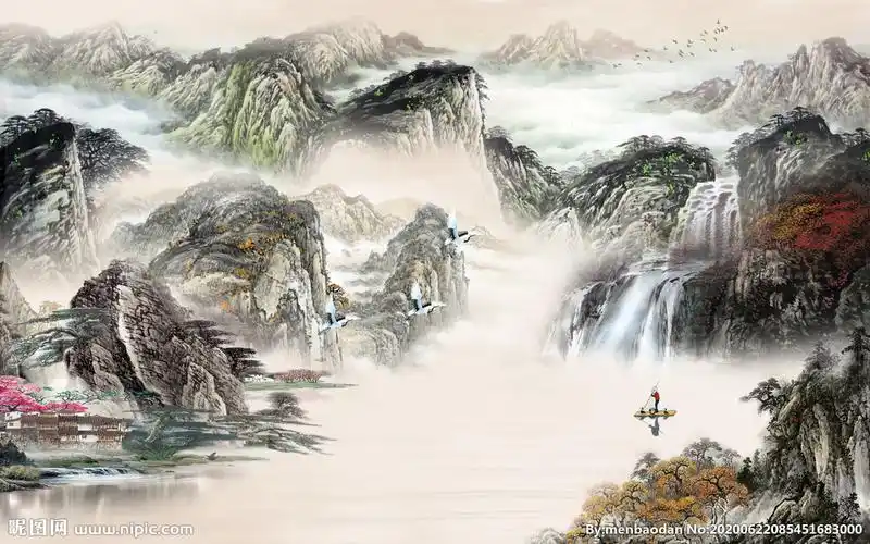 高清山水画风景tif分层图片