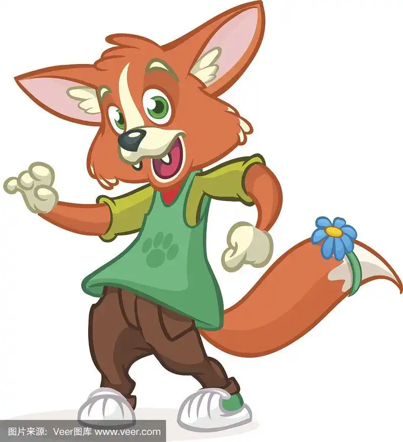 卡通狐狸跳舞.矢量插图的快乐狐狸.吉祥物,海报或图标设计