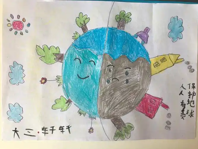 幼小衔接三班爱护环境保护地球参赛绘画展
