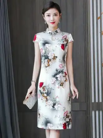 国潮真丝连衣裙女装2023春天新款桑蚕丝时尚高档改良版旗袍中国风图片