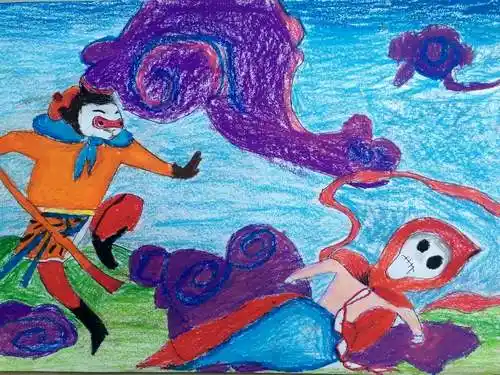 少儿书画作品-三打白骨精/儿童书画作品三打白骨精欣赏_中国少儿美术