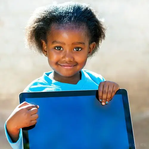 非洲,儿童,指点,留白,数码,特写,头像,小,非洲人,女孩,指向,手指,电脑