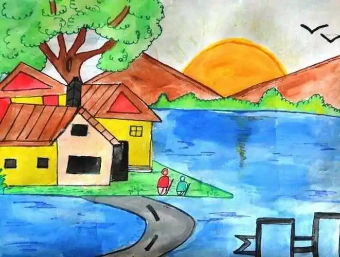 幼儿蜡笔风景画图片大全