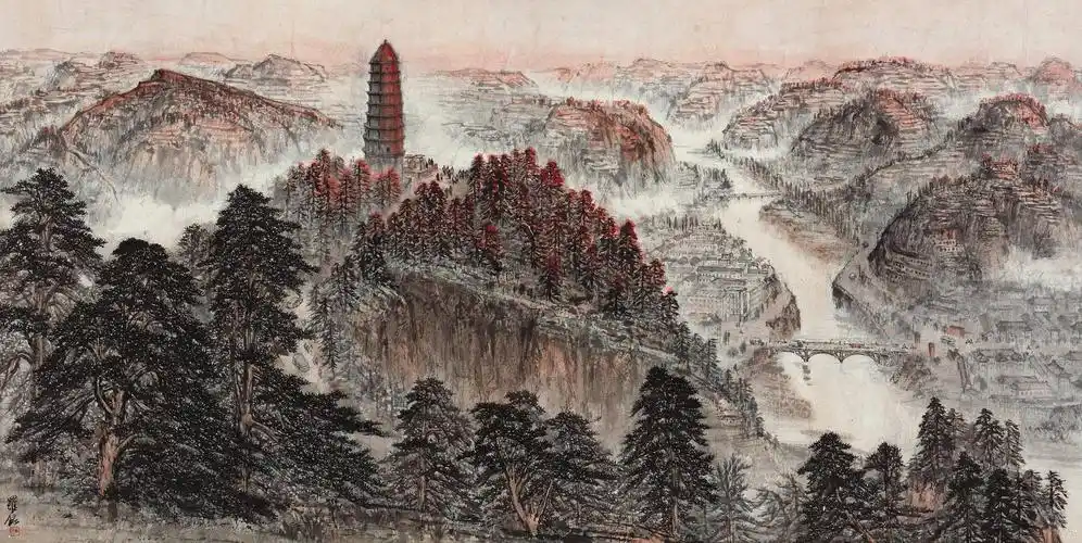 0205延安镜心设色纸本