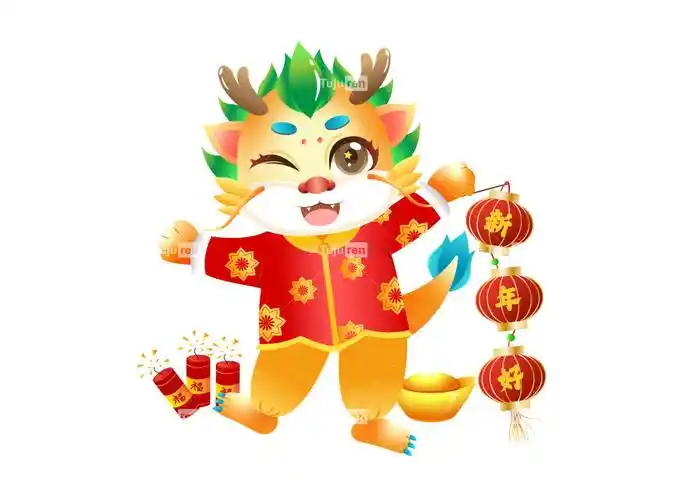 龙年2024新年卡通可爱形象海报效果图创意设计_小龙_元素_祝福