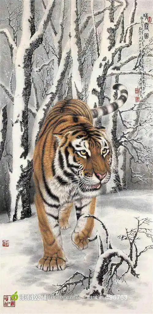 工笔老虎绘画图片