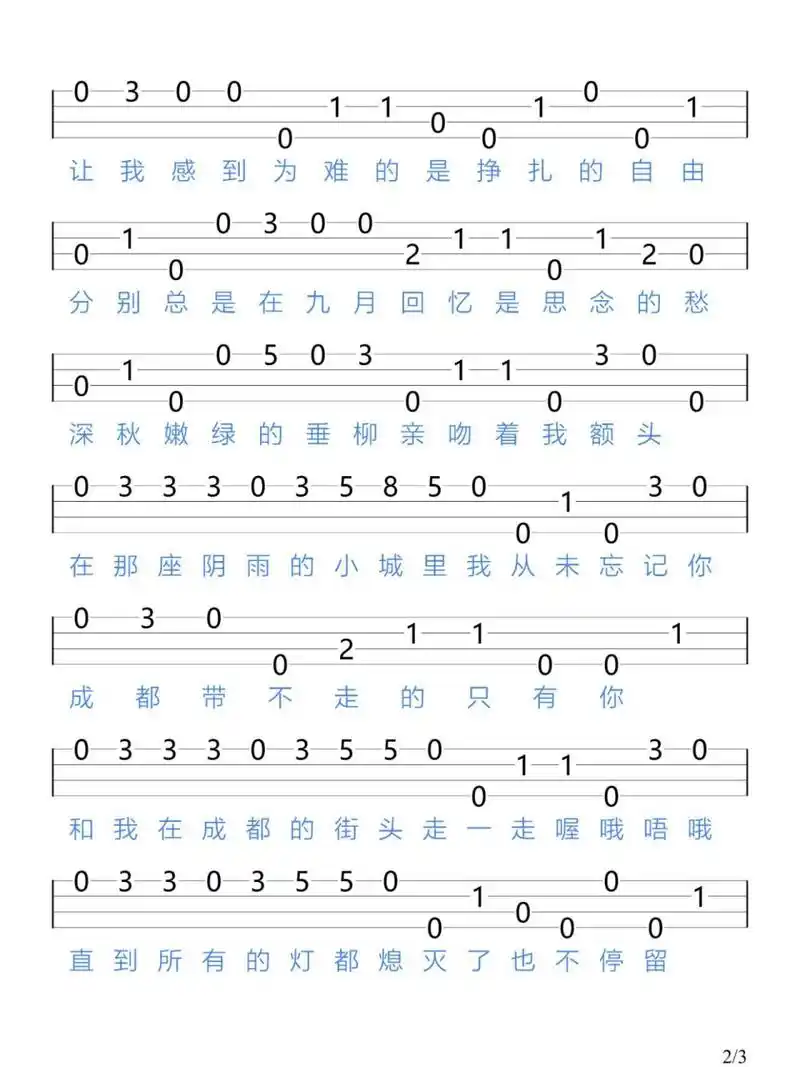 《成都》赵雷/尤克里里新手指弹谱 "让我掉下眼泪的 不止昨夜的酒"