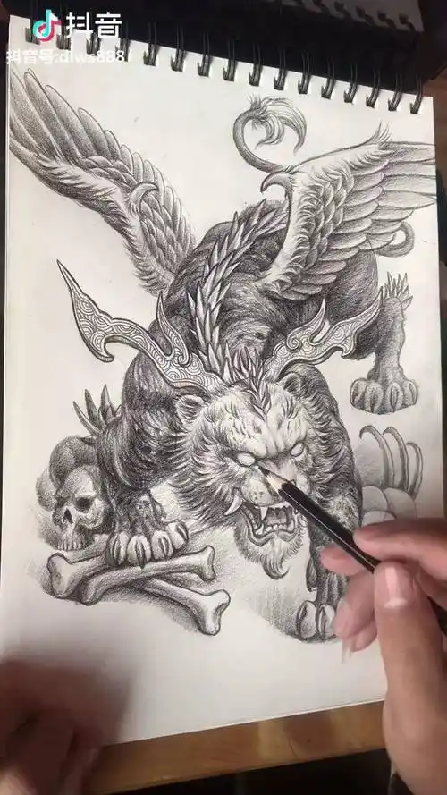 直播教大家画的穷奇晚上十点直播继续原创纹身培训画