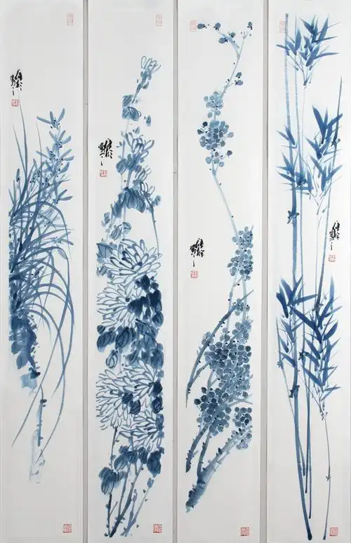 写意花鸟四条屏刘雁枫老师作品欣赏