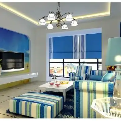 20㎡精选地中海风格客厅,蓝色小清新的电视背景墙样板