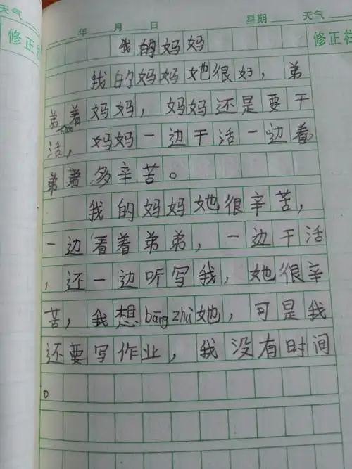 二年级小朋友的写作:我的妈妈