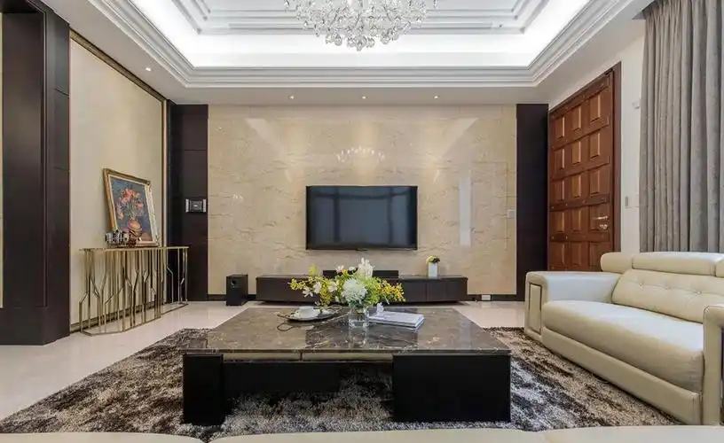 306平米欧式风格别墅客厅装修效果图,电视墙创意设计图