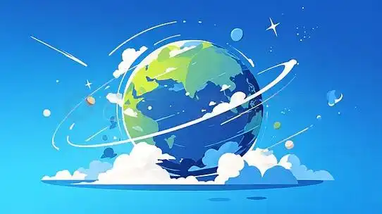 地球扁平插画星星和月亮围着太空猫动物手绘扁平插画手绘卡通宇宙元素