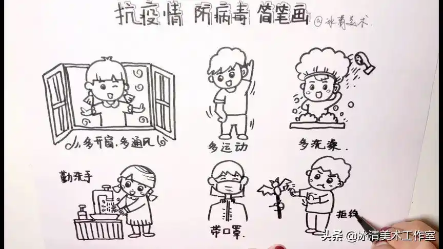 武汉加油抗击疫情手抄报插图简笔画素材预防病毒小妙招