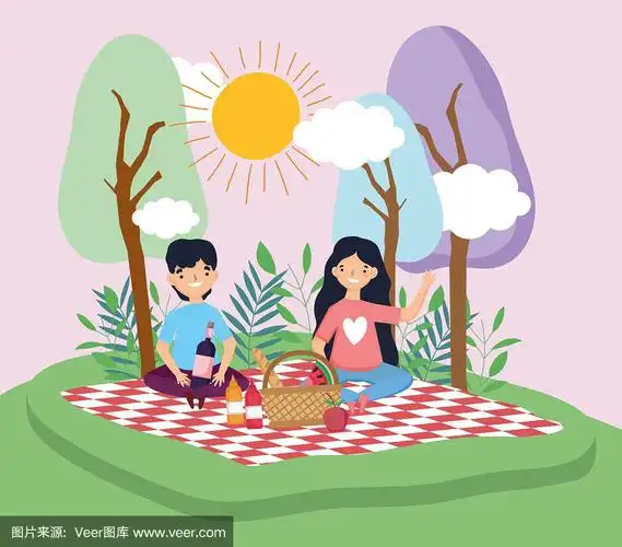 年轻人在公园野餐