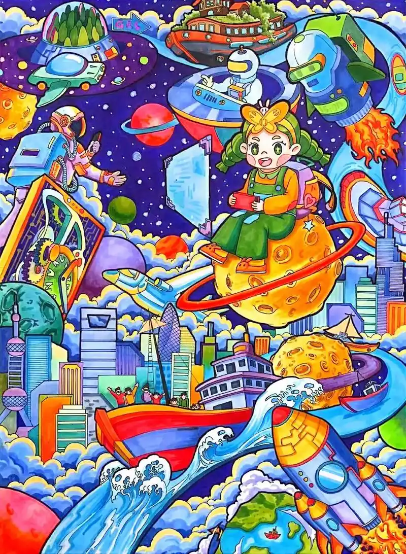 科幻画太空科技绘画.梦幻星空,我的航天梦,九天揽月,创建美好 - 抖音