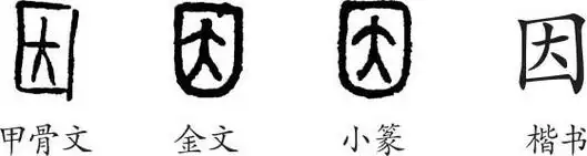 《因》字义,《因》字的字形演变,小篆隶书楷书写法《因》